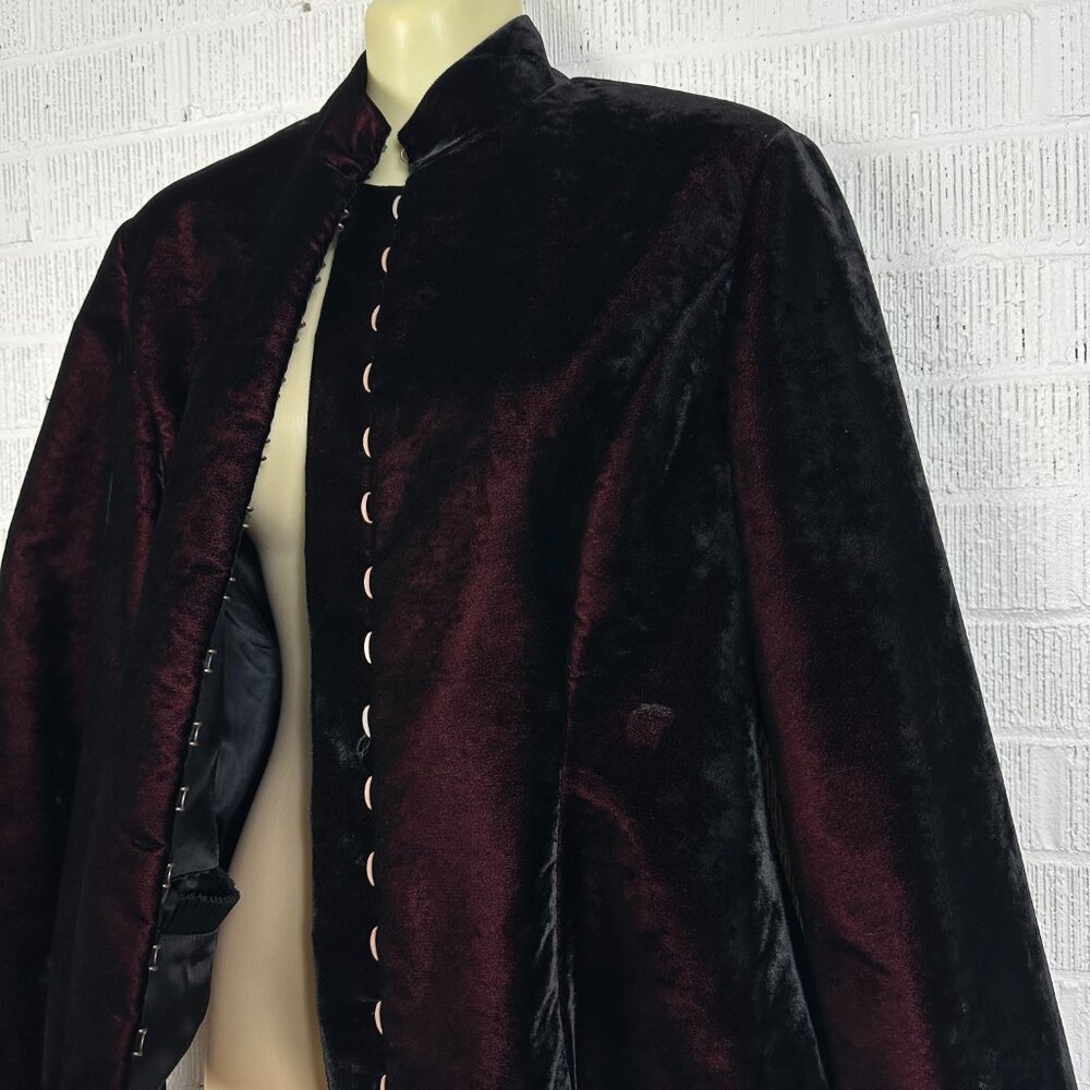 J. Peterman Black Red Velvet Fitted Jacket Victorian Equestrian Steampunk Size 8